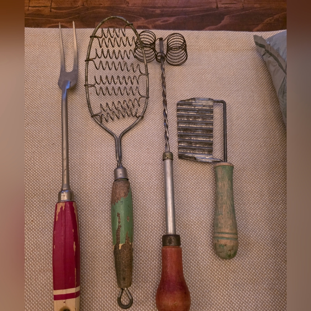 Vintage Kitchen Utensil Tool Lot with Red and Green Handles